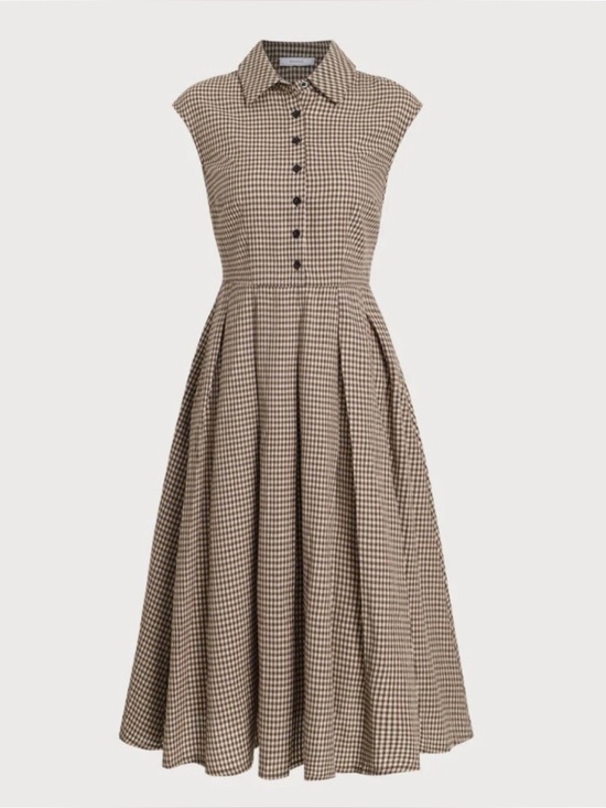 RIHOAS Dresses & Skirts - RIHOAS Brown Plaid Button Pleated Midi Dress Size S NWT Gingham Academia Vintage
